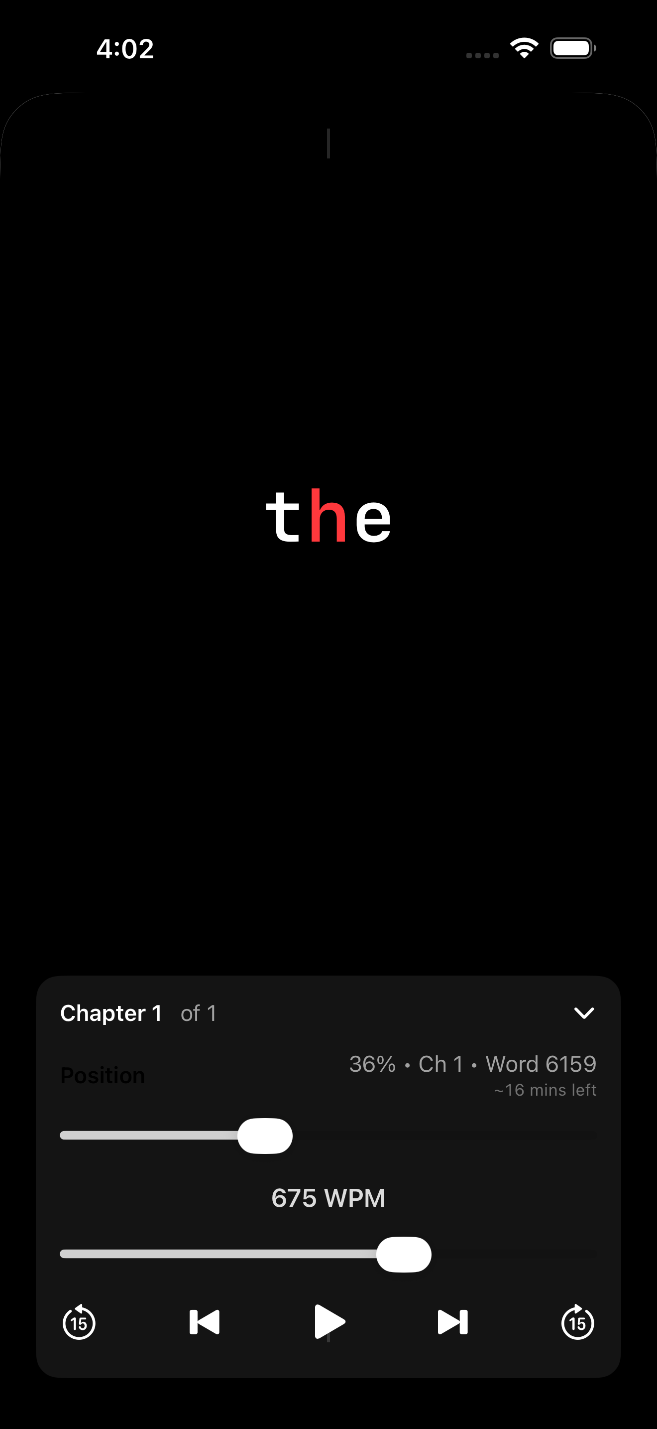 Speed Reader settings