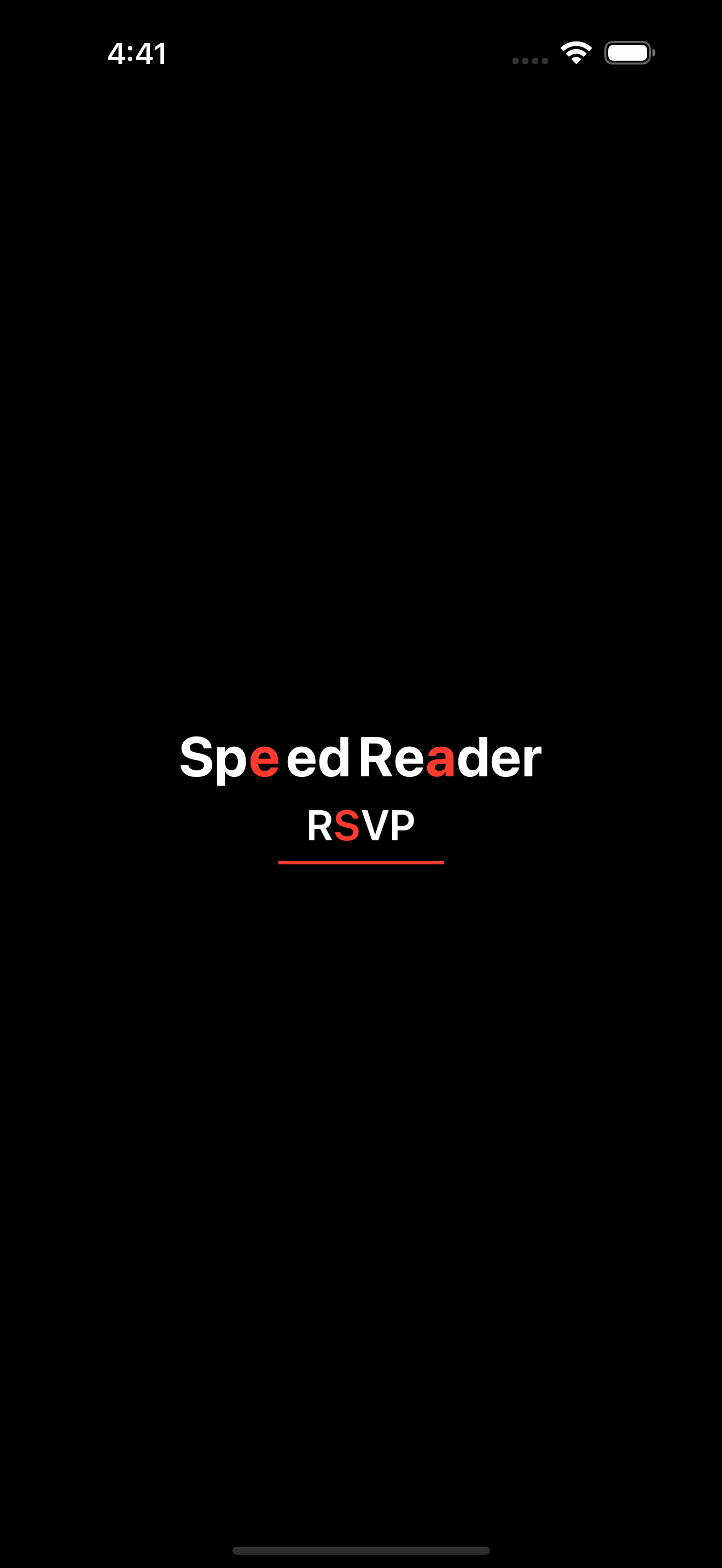 Speed Reader opening screen