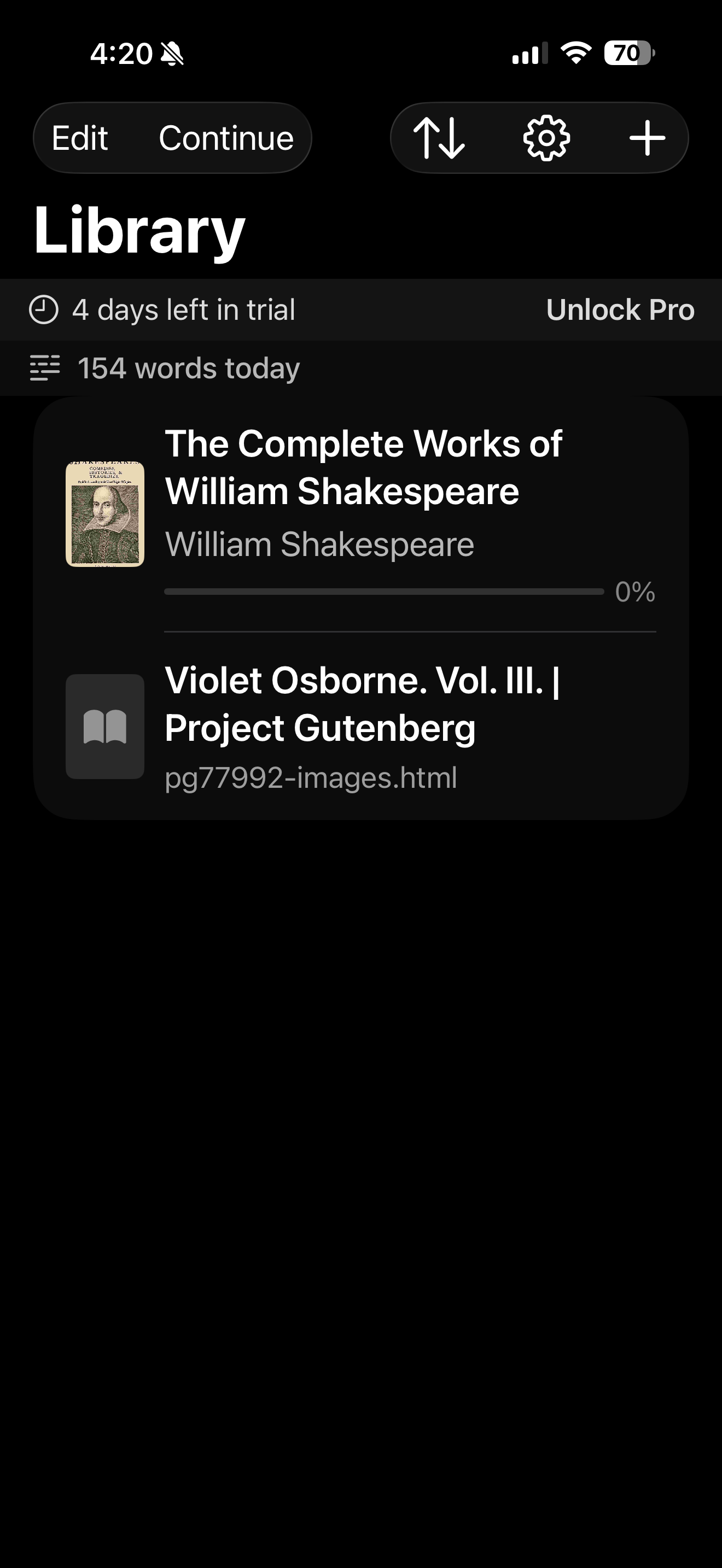 Speed Reader features